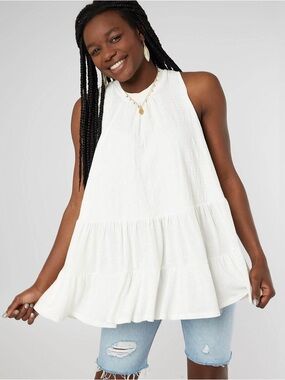 Free People Right On Time Tunic Tank Top- Ivory (x-Small)
